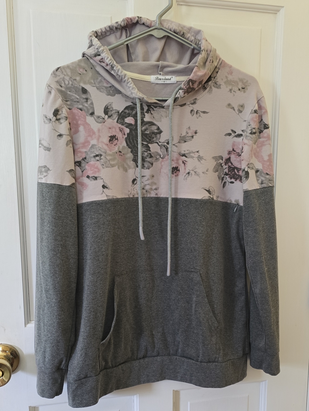 Bearsland Gray Hoodie with Subtle Rose Floral Yoke